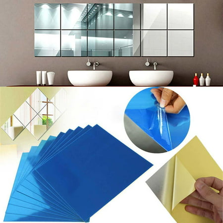 16X Mirror Tile Wall Sticker Square Self Adhesive Room Bathroom Decor Stick US